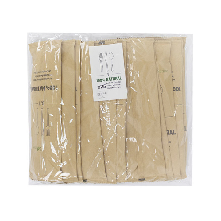 Wooden Cutlery Kit Fork, Knife Spoon (25 Units)