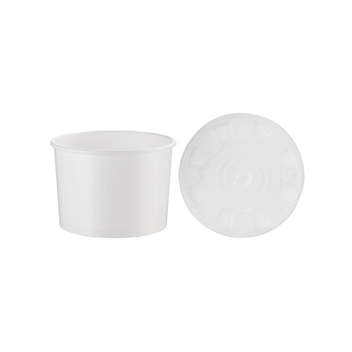 Paper Container with Plastic Lid White PP 350ml (250 Units)