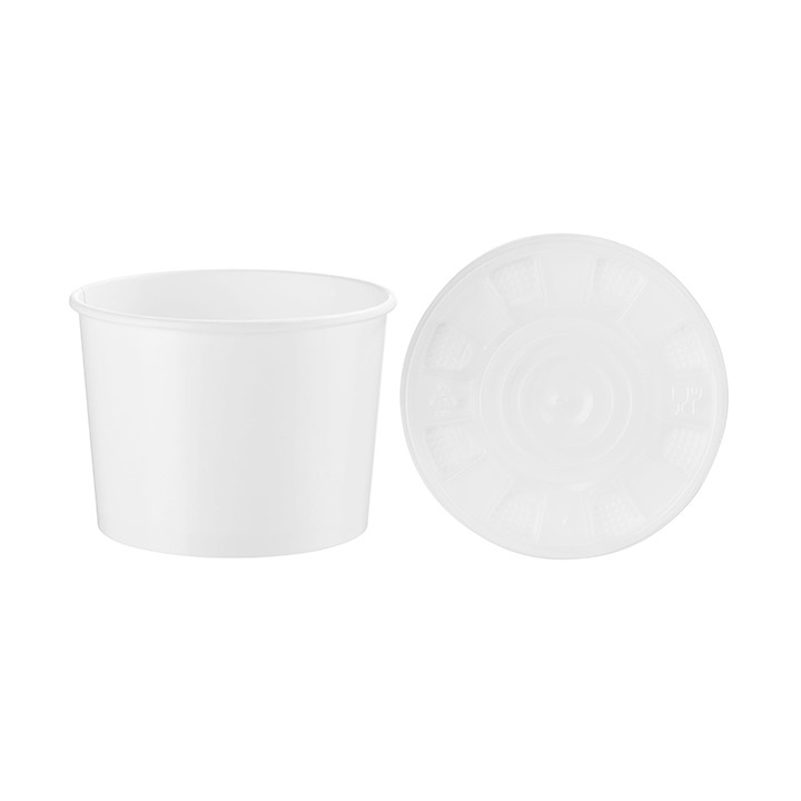 Paper Container with Plastic Lid White PP 488ml (250 Units)