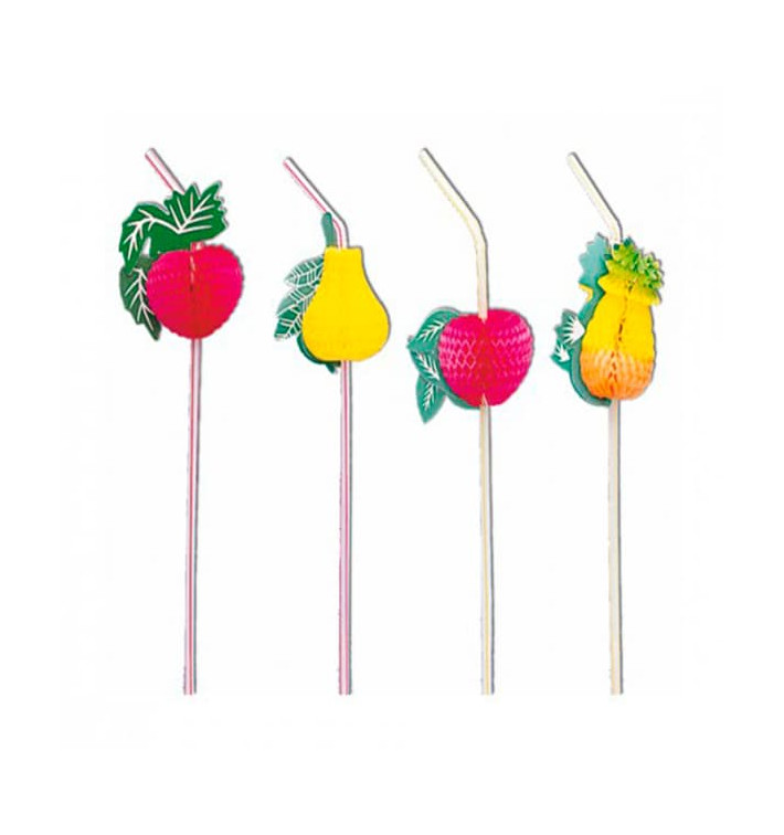 Plastic Straw Flexible PS Fruit Design Ø0,5cm 33cm 