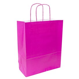 Fuchsia paper bag with handles 90g/m² 28+10x22 cm (25 Units)