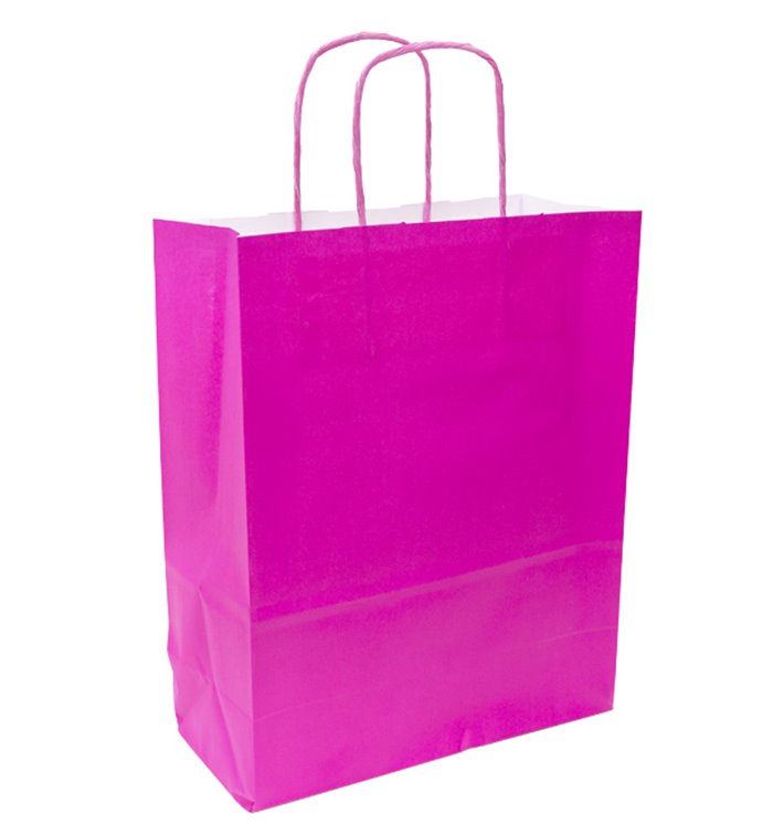 Fuchsia paper bag with handles 90g/m² 28+10x22 cm (25 Units)