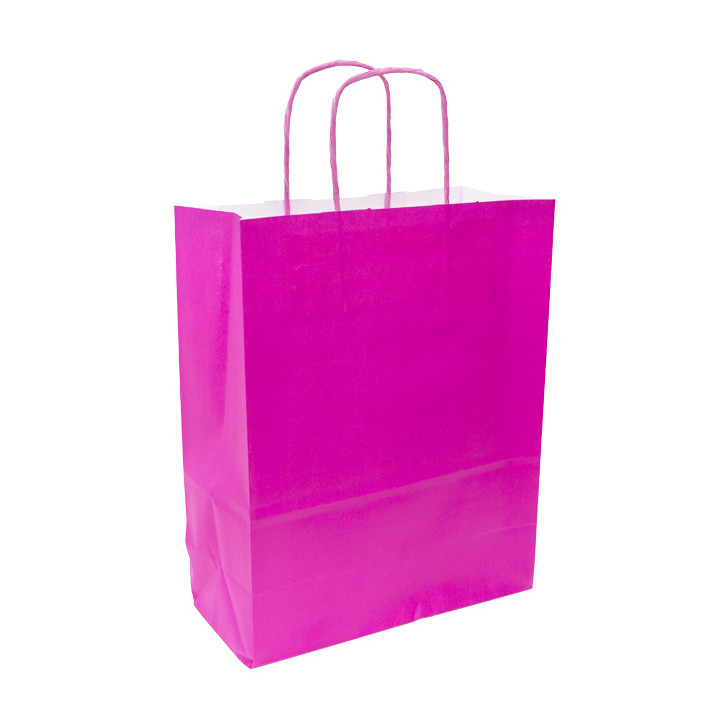Fuchsia paper bag with handles 90g/m² 28+10x22 cm (25 Units)