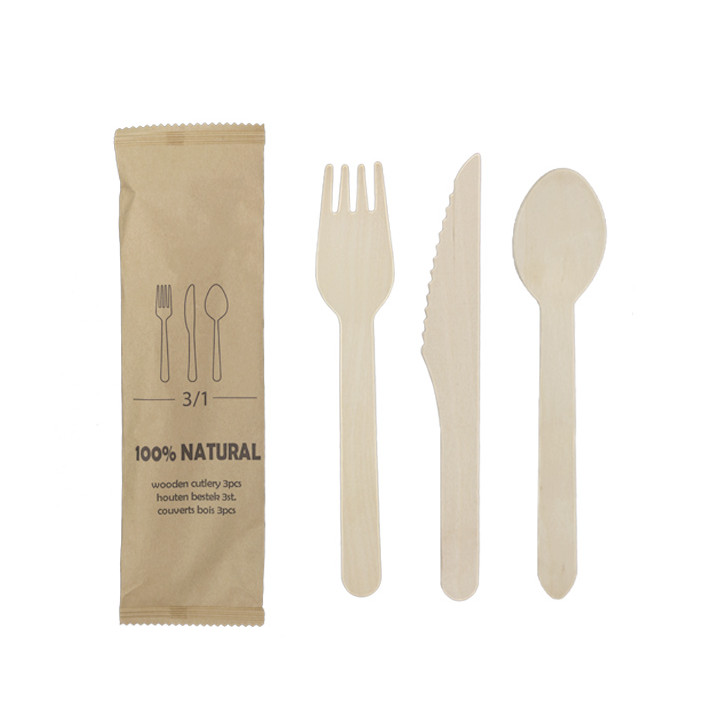 Wooden Cutlery Kit Fork, Knife Spoon (25 Units)