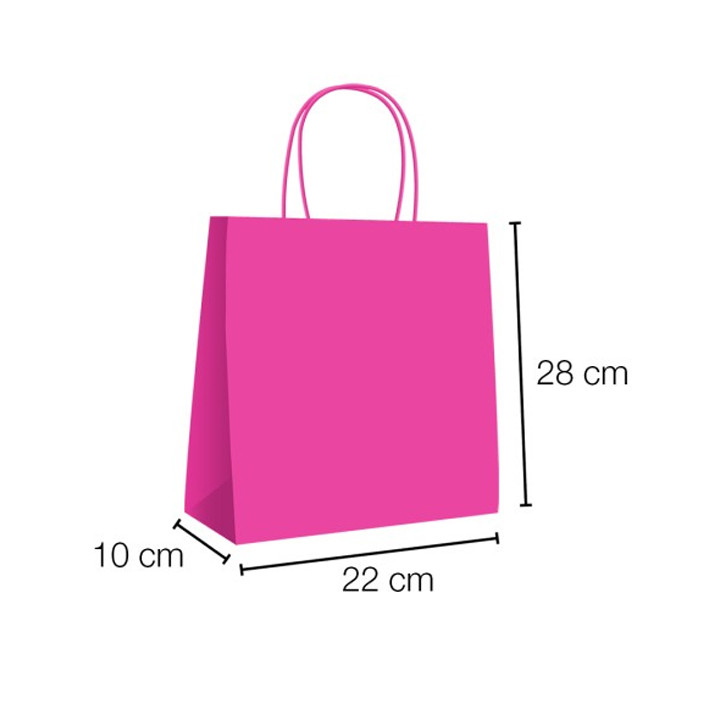 Fuchsia paper bag with handles 90g/m² 28+10x22 cm (25 Units)