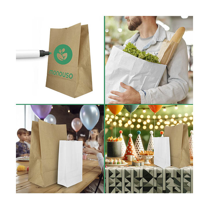 Paper Bag without Handle Kraft White 50g/m² 12+8x24cm (25 Units)