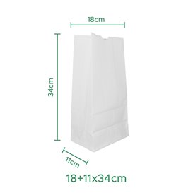 Paper Bag without Handle Kraft White 60g/m² 18+11x34cm (25 Units) 