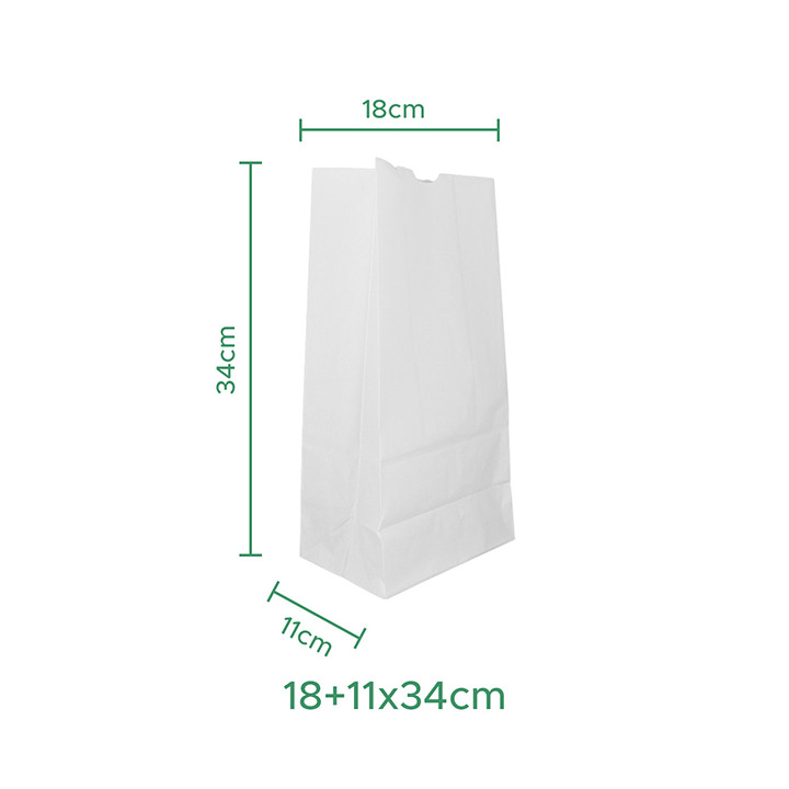 Paper Bag without Handle Kraft White 60g/m² 18+11x34cm (500 Units)