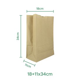 Paper Bag without Handle Kraft 60g/m² 18+11x34cm (25 Units) 