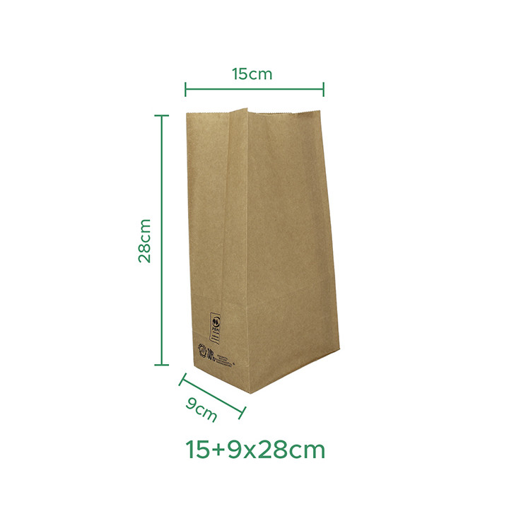 Paper Bag without Handle Kraft 50g/m² 15+9x28cm (1.000 Units)
