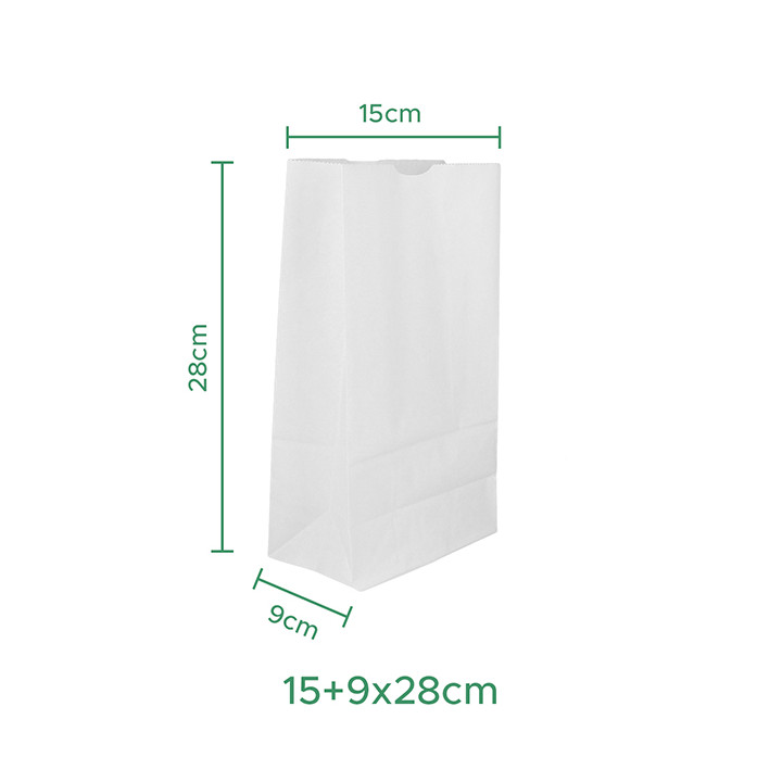 Paper Bag without Handle Kraft White 50g/m² 15+9x28cm (25 Units)