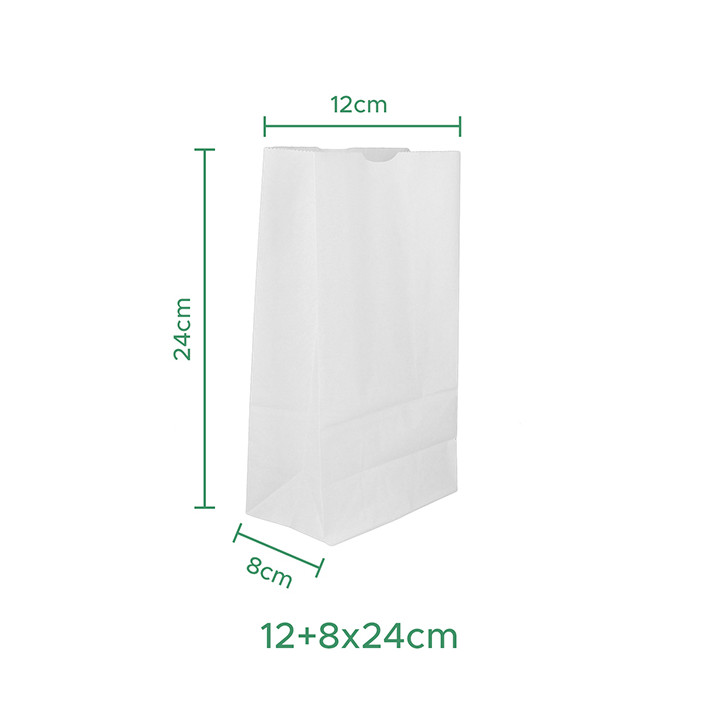 Paper Bag without Handle Kraft White 50g/m² 12+8x24cm (25 Units)