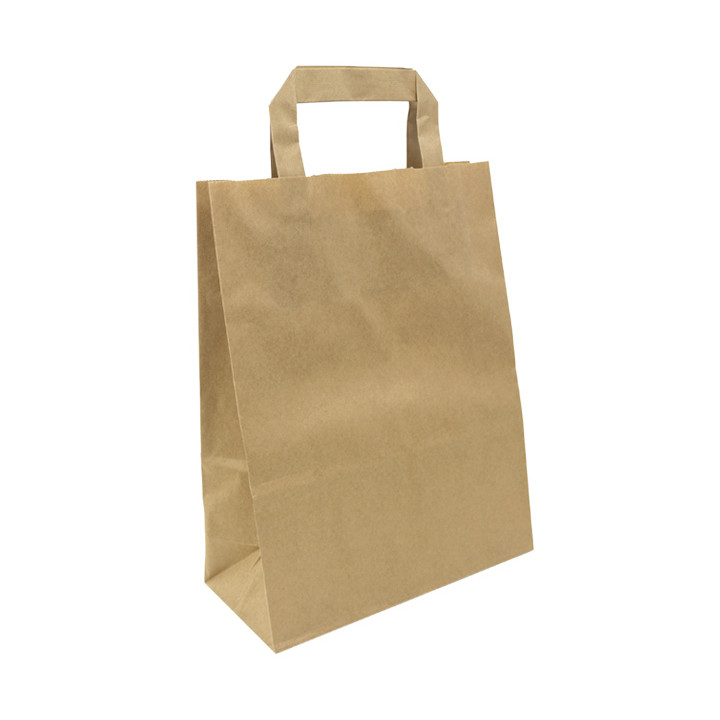 Flat Handle Kraft Paper Bags 80g/m² 22+10x28cm (50 Units)