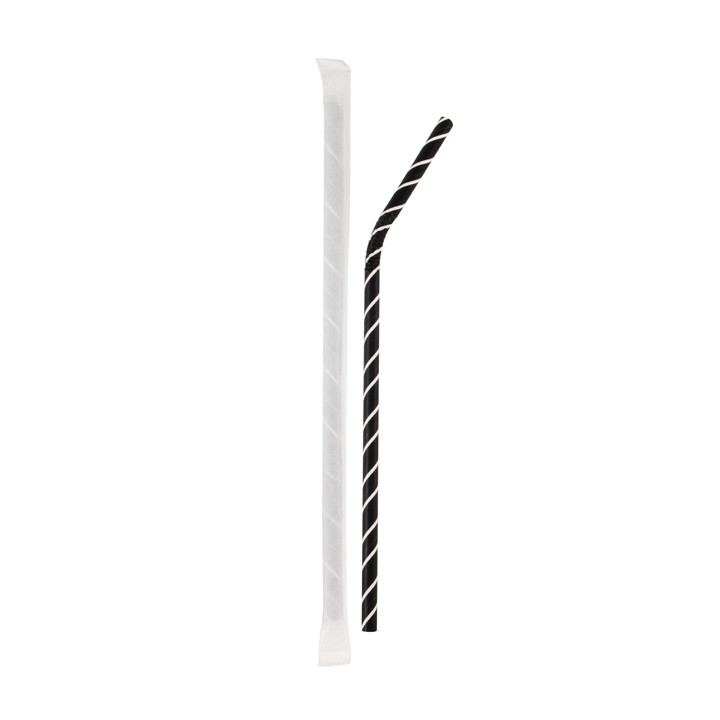Paper Straw Flexible Pack Black White Stripes Wrapped  Ø0,6cm 21cm (100 Units)