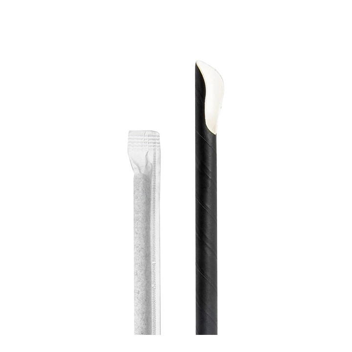 Paper Straw Straight Spoon Black White Stripes Wrapped Ø0,8cm 20cm (100 Units)