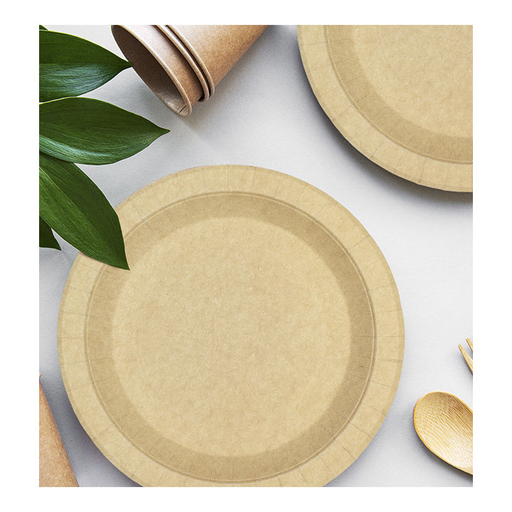 Paper Plate Round Shape Greaseproof Kraft Ø18cm 195g/m² (450 Units) 