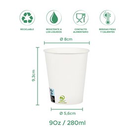 Paper Cup White 9Oz/280ml Ø8,0cm (50 Units) 