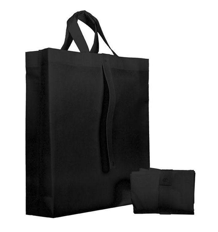 Non-Woven PREMIUM Foldable Foldable Bag with Short Handles Black 40+15x40cm (150 Units)