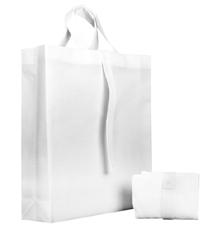 Non-Woven PREMIUM Foldable Foldable Bag with Short Handles White 40+15x40cm (150 Units)