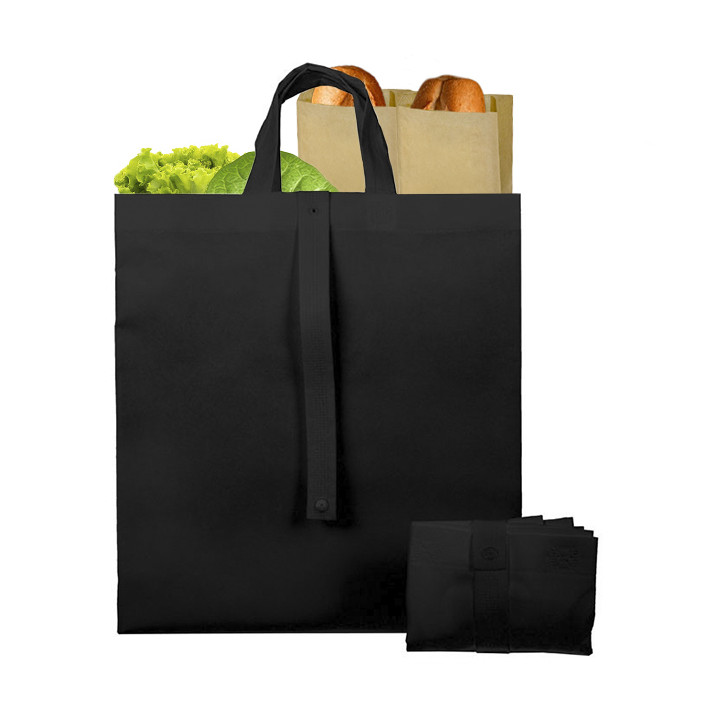 Non-Woven PREMIUM Foldable Foldable Bag with Short Handles Black 40+15x40cm (25 Units)