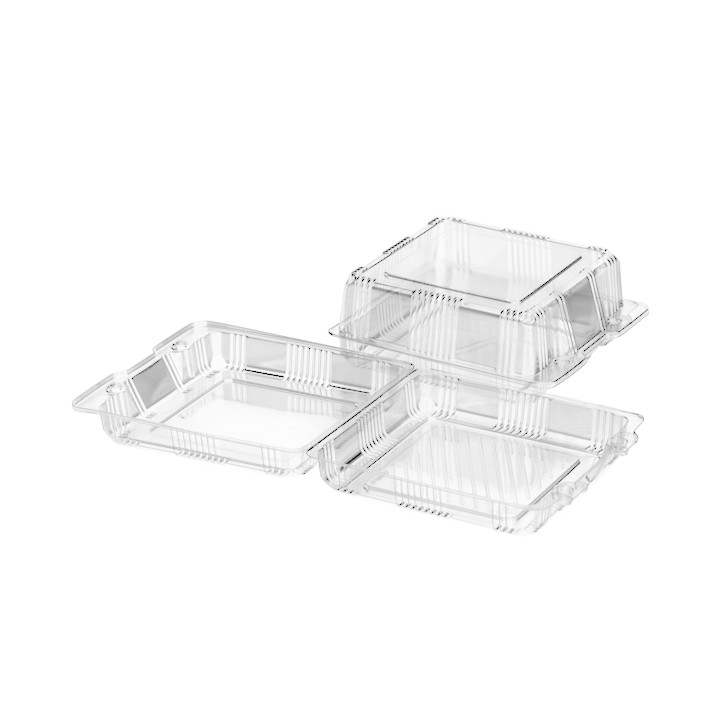 Plastic Hinged Bakery Container PET 25x25x10cm (220 Units)