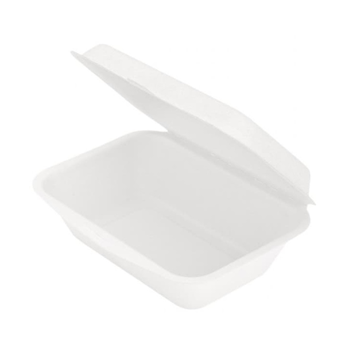 Sugarcane Hinged Container "Menu Box" White 13,6x18,2x6,4cm (1.000 Units)