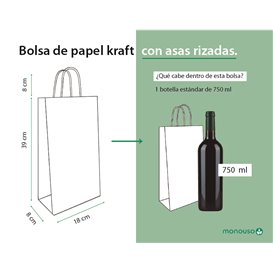 Paper Bottle Bag with Handles Kraft 18+8x39cm (50 Units) 