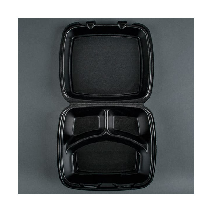 Foam Lunch Box 3 Compartments Black 2,40x2,10x0,70cm (125 Units)  