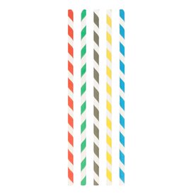 Paper Straw Straight Striped Wrapped With a  Sleeve Ø8mm 23,5cm (3.000 Units)