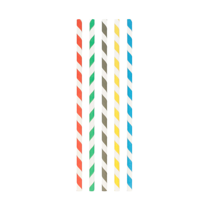 Paper Straw Straight Striped Wrapped With a  Sleeve Ø8mm 23,5cm (100 Units)