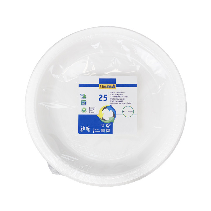 Reusable Plate Deep Economic PS White Ø22cm (25 Units)
