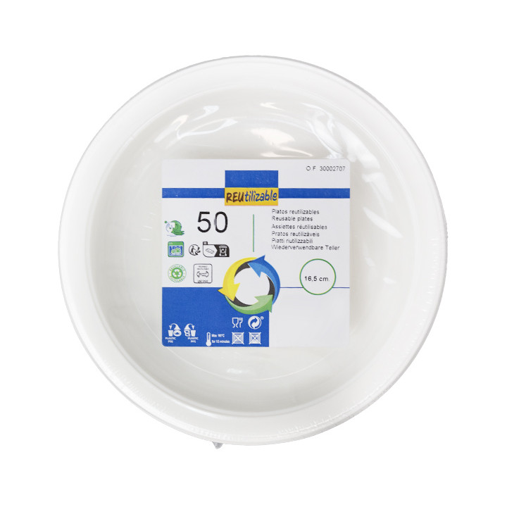 Reusable Plate Flat Economic PS White Ø16,5cm (650 Units)