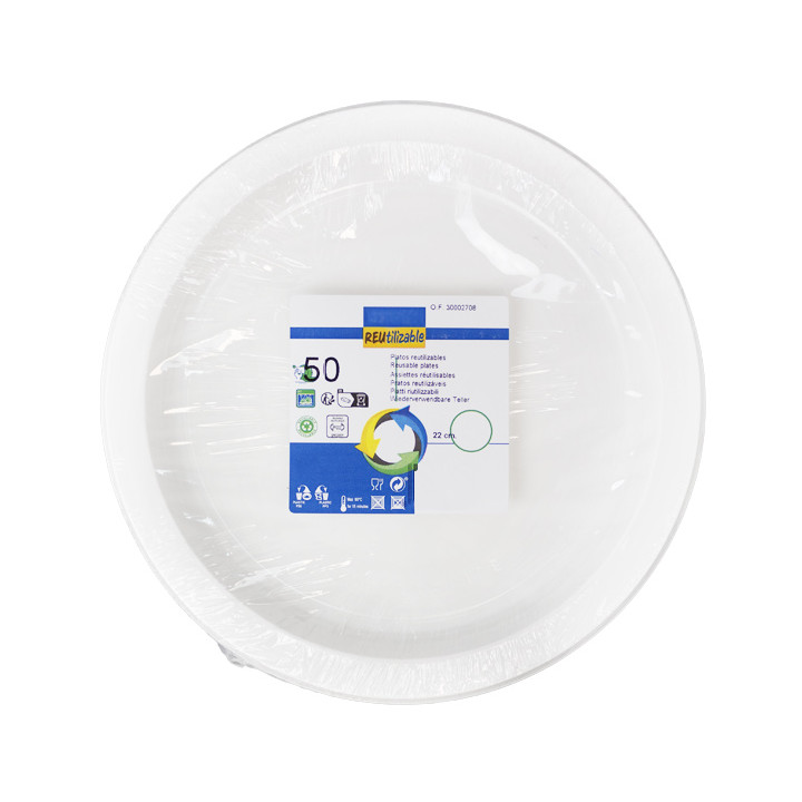 Reusable Plate Flat Economic PS White Ø22cm (50 Units)  