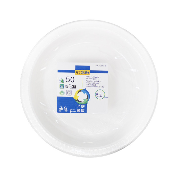 Reusable Plate Deep Economic PS White Ø22cm (50 Units)