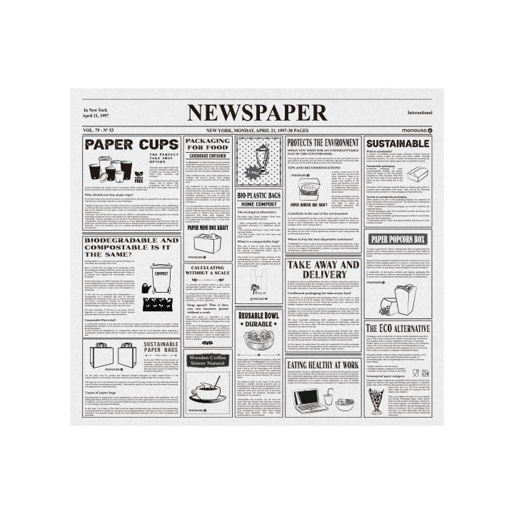 Paper Food Wrap Grease-Proof "Periodico" 28x31cm (1000 Units) 