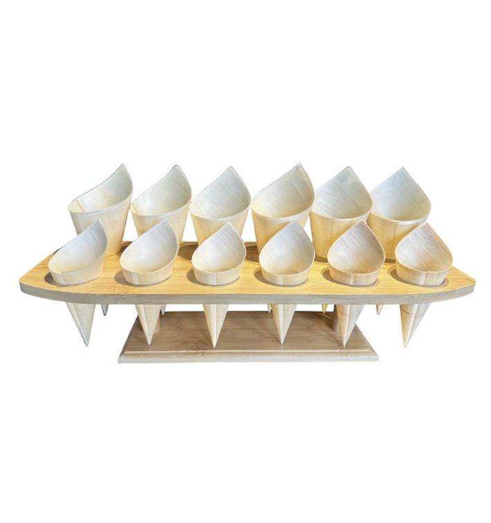Bamboo Serving Cone Holder 12 Slots (4 Units)