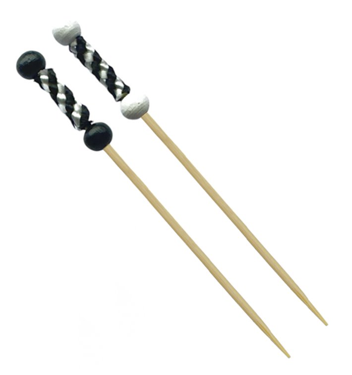 Bamboo Food Pick Black and White Design 12cm (100 Units)