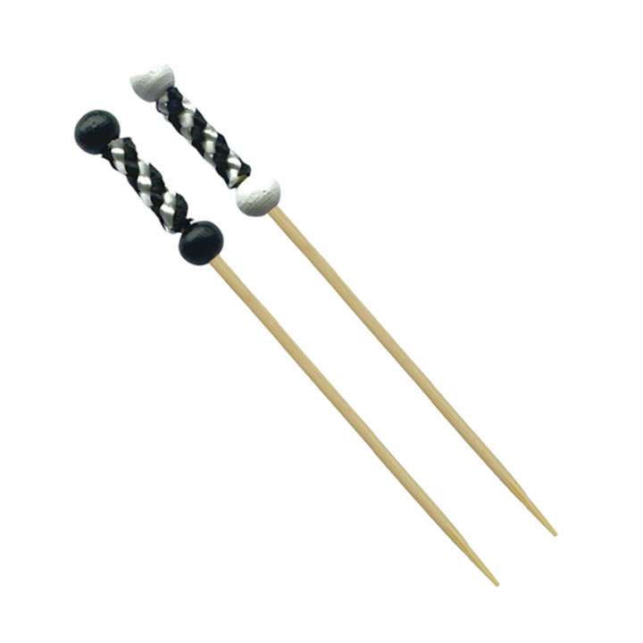 Bamboo Food Pick Black and White Design 12cm (1.200 Units)