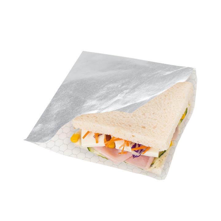 Paper Food Bag Grease-Proof Opened 2L Silver 16x16cm (500 Units)