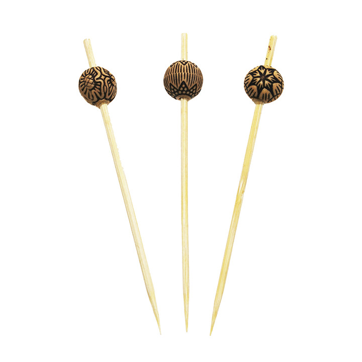 Bamboo Food Pick Ethnic Design 9cm (200 Units)  