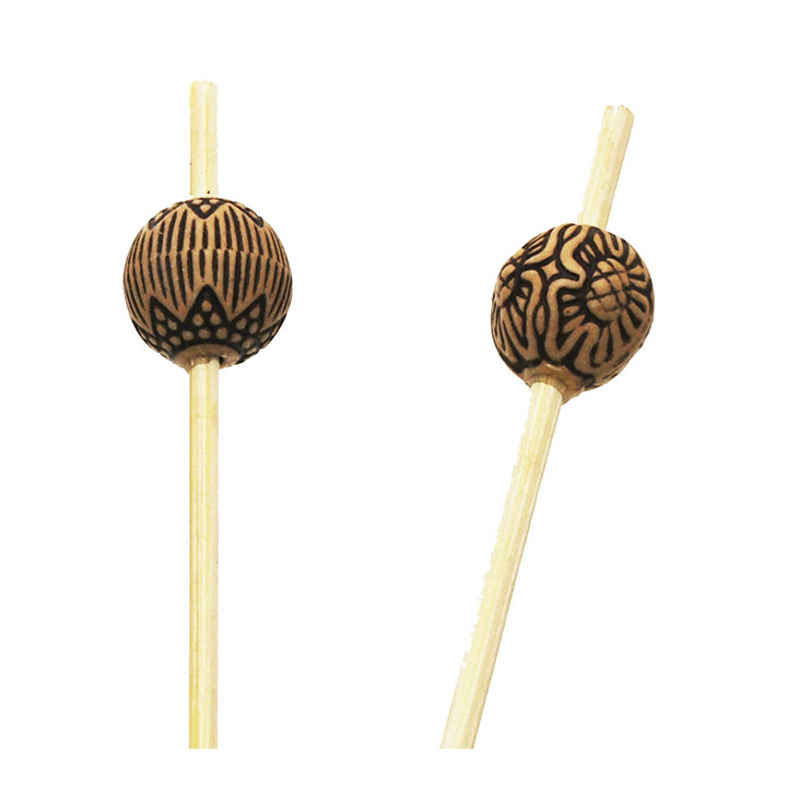 Bamboo Food Pick Ethnic Design 9cm (200 Units)  