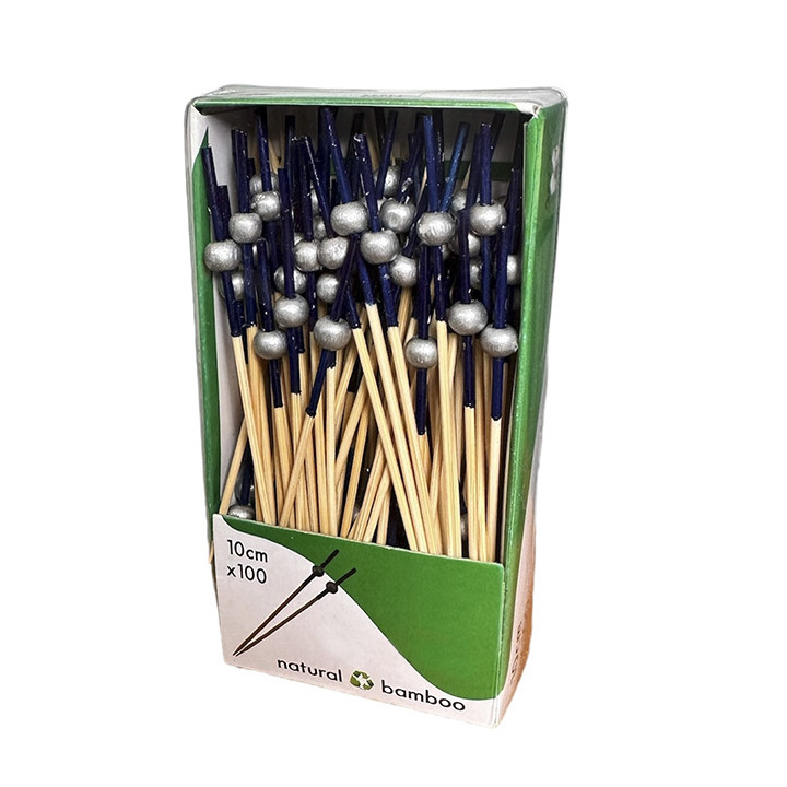 Bamboo Skewer Blue/Silver 10cm (100 Units)