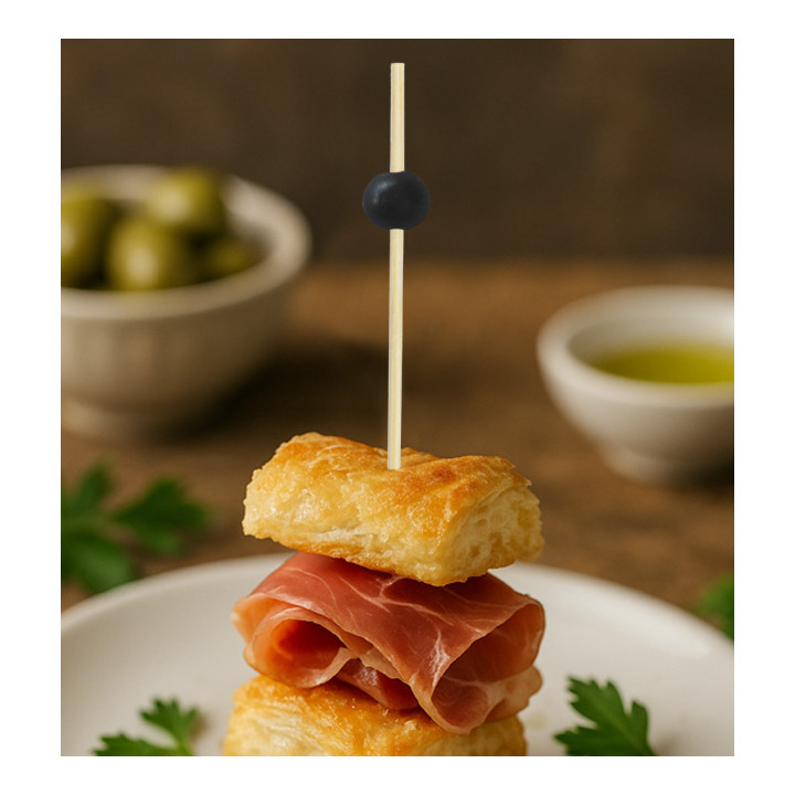 Bamboo Food Pick "Big Ball" Design Black 12,5cm (100 Units)  
