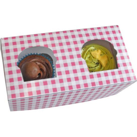 Paper Cupcake Box 2 Slot Pink 19,5x10x7,5cm (20 Units) 