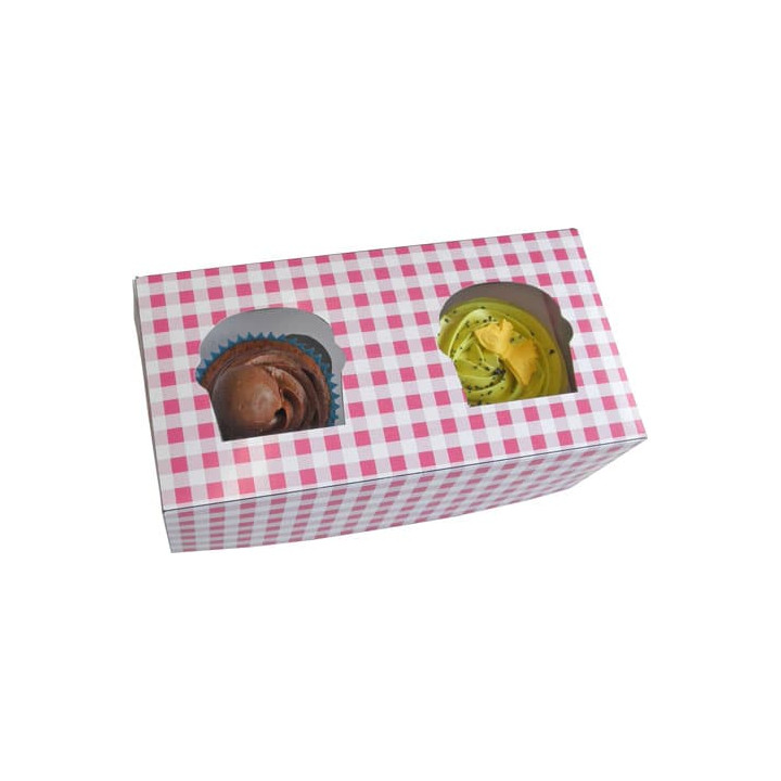 Paper Cupcake Box 2 Slot Pink 19,5x10x7,5cm (20 Units) 