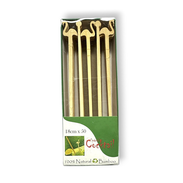 Bamboo Pink Flamingo Drink Stirrer 18cm (50 Units)