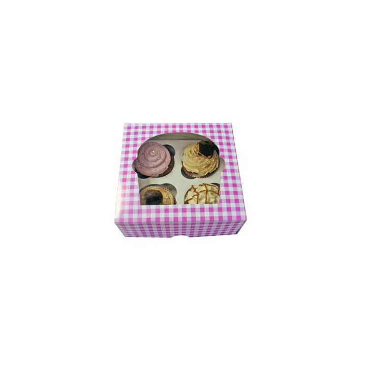 Paper Cupcake Box 4 Slot Pink 17,3x16,5x7,5cm (20 Units) 
