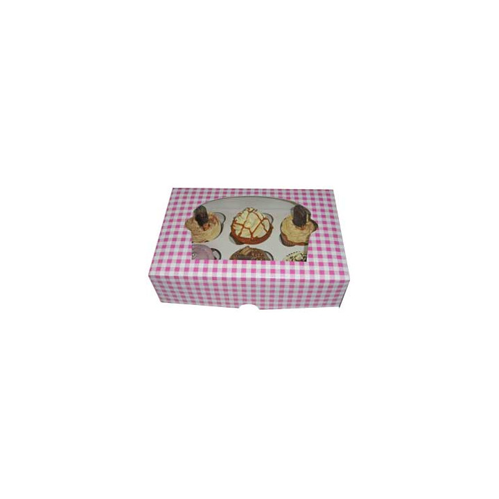 Paper Cupcake Box 6 Slot Pink 24,3x16,5x7,5cm (20 Units) 