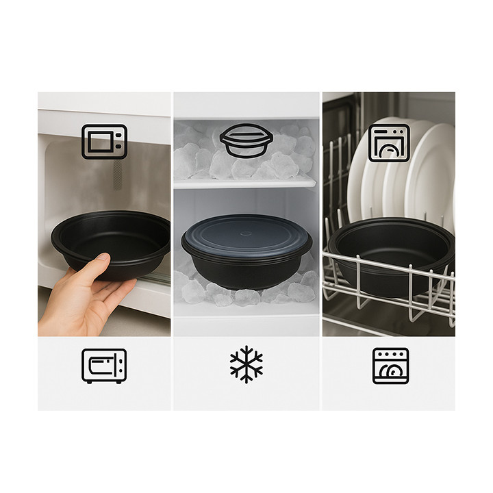 Plastic Deli Container PP Black 1000ml Ø23cm (150 Units)