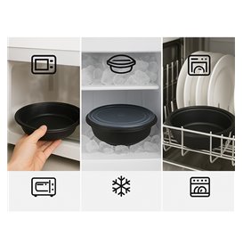 Plastic Deli Container PP Black 1000ml Ø23cm (25 Units)